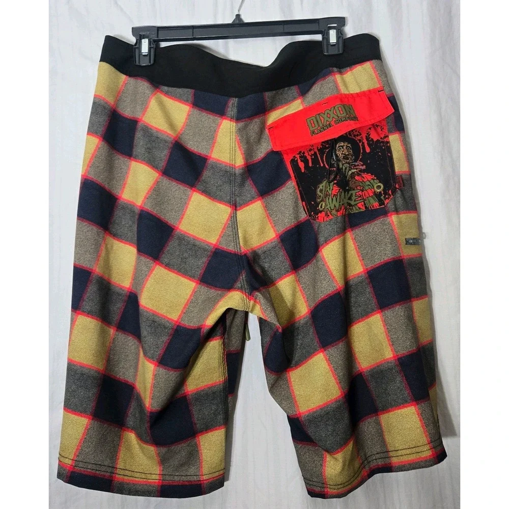 Dixxon Flannel Company BoardSwim Trunks Yellow red black plaid 